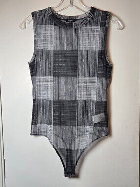 Express Sheer Mesh Plaid Bodysuit Size Medium